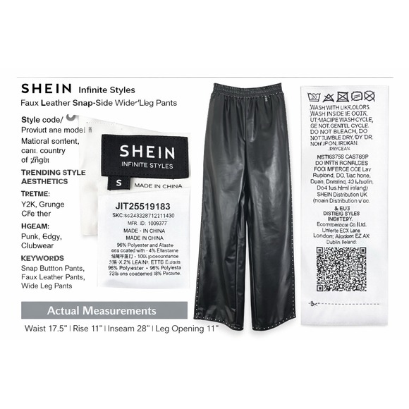 SHEIN Infinite Styles Faux Leather Stud Side Slit Side Wide Leg Pants Black Punk - Picture 5 of 5